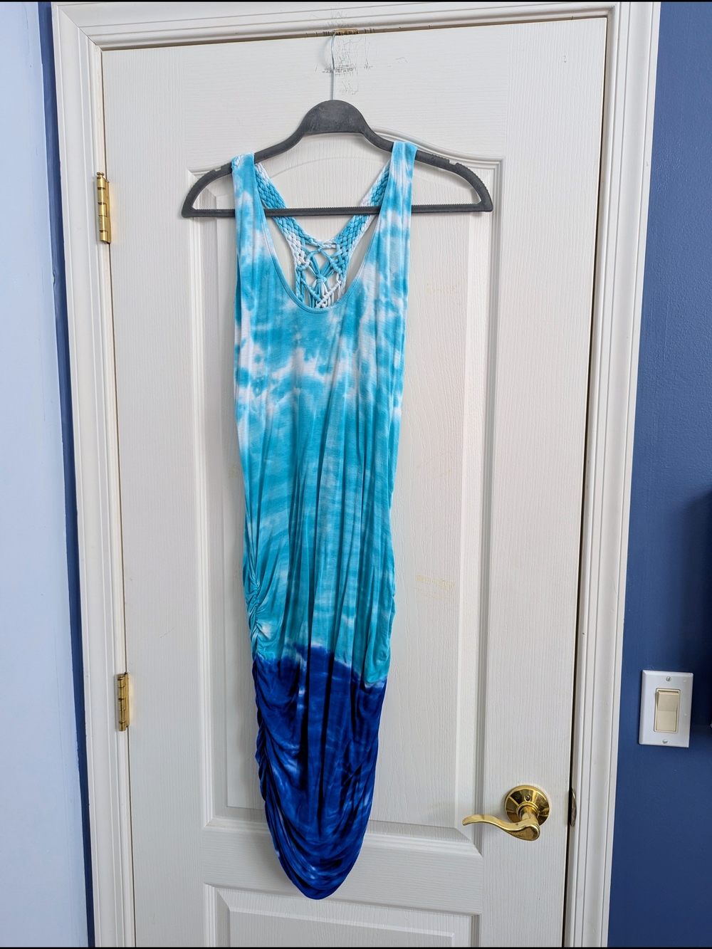 VENUS Blue Ombre Tie-Dye Midi Dress with Braided Back